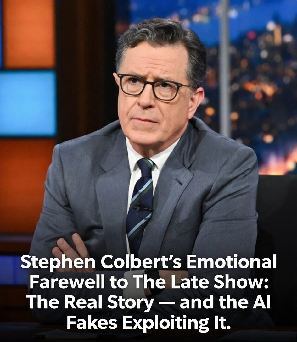 Stephen Colbert’s Emotional Farewell to The Late Show: The Real Story — and the AI Fakes Exploiting It.
