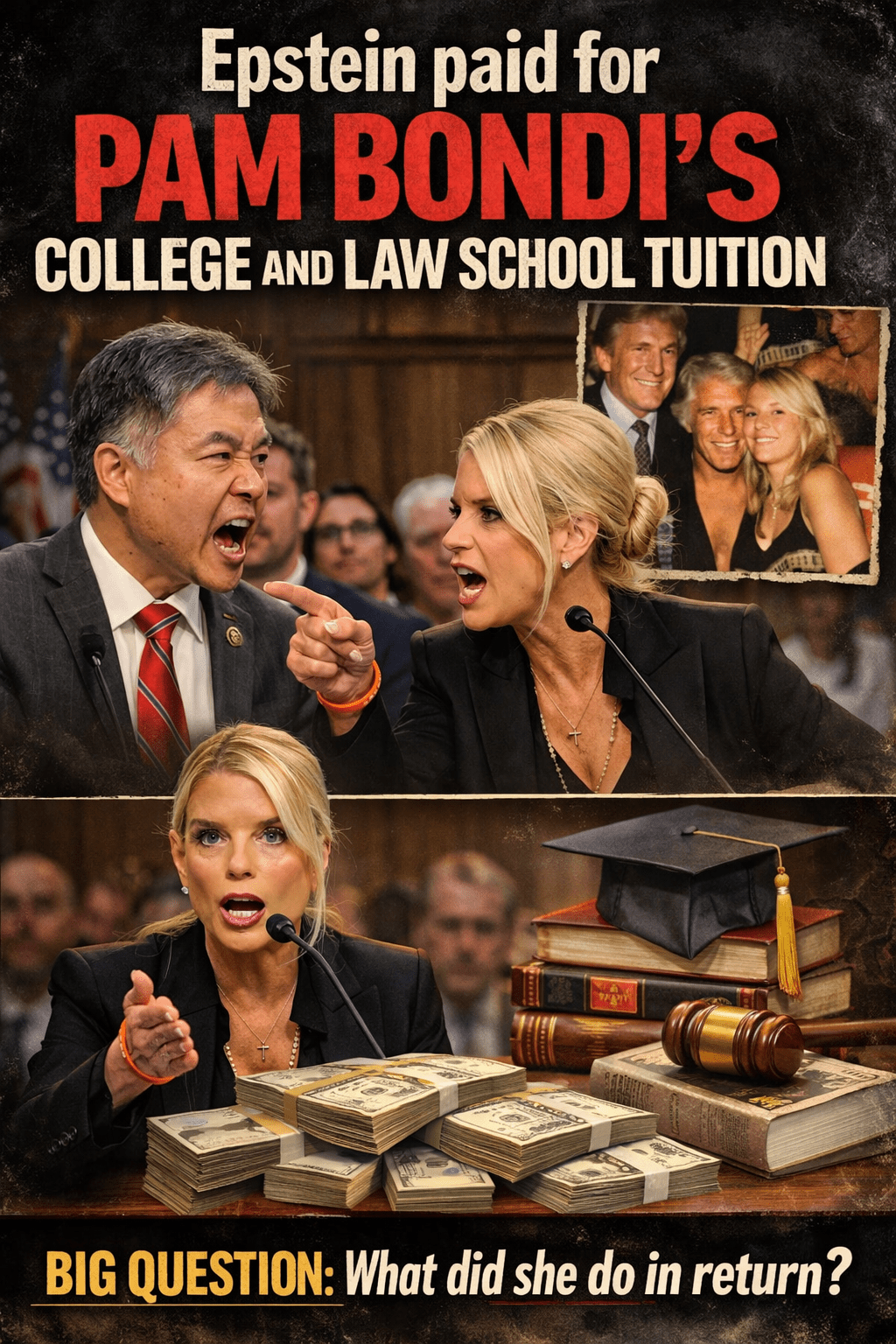 REPRESENTATIVE TED LIEU SAYS EPSTEIN FINANCED PAM BONDI’S EDUCATION — Scrutiny Intensifies Over Legal Decisions in Florida