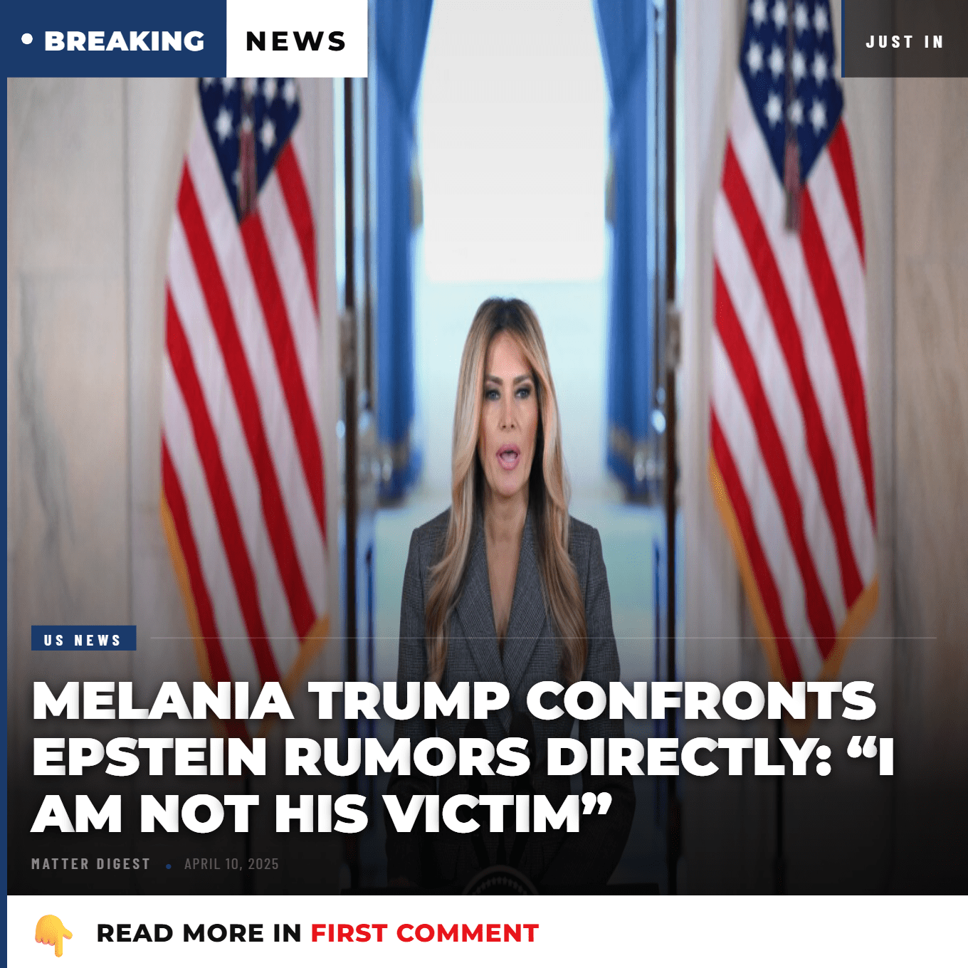 Melania Trump confronts Epstein rumors directly: “I am not his victim”