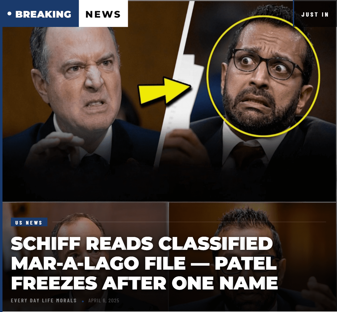 Schiff Reads Classified Mar-a-Lago File — Patel FREEZES After One Name