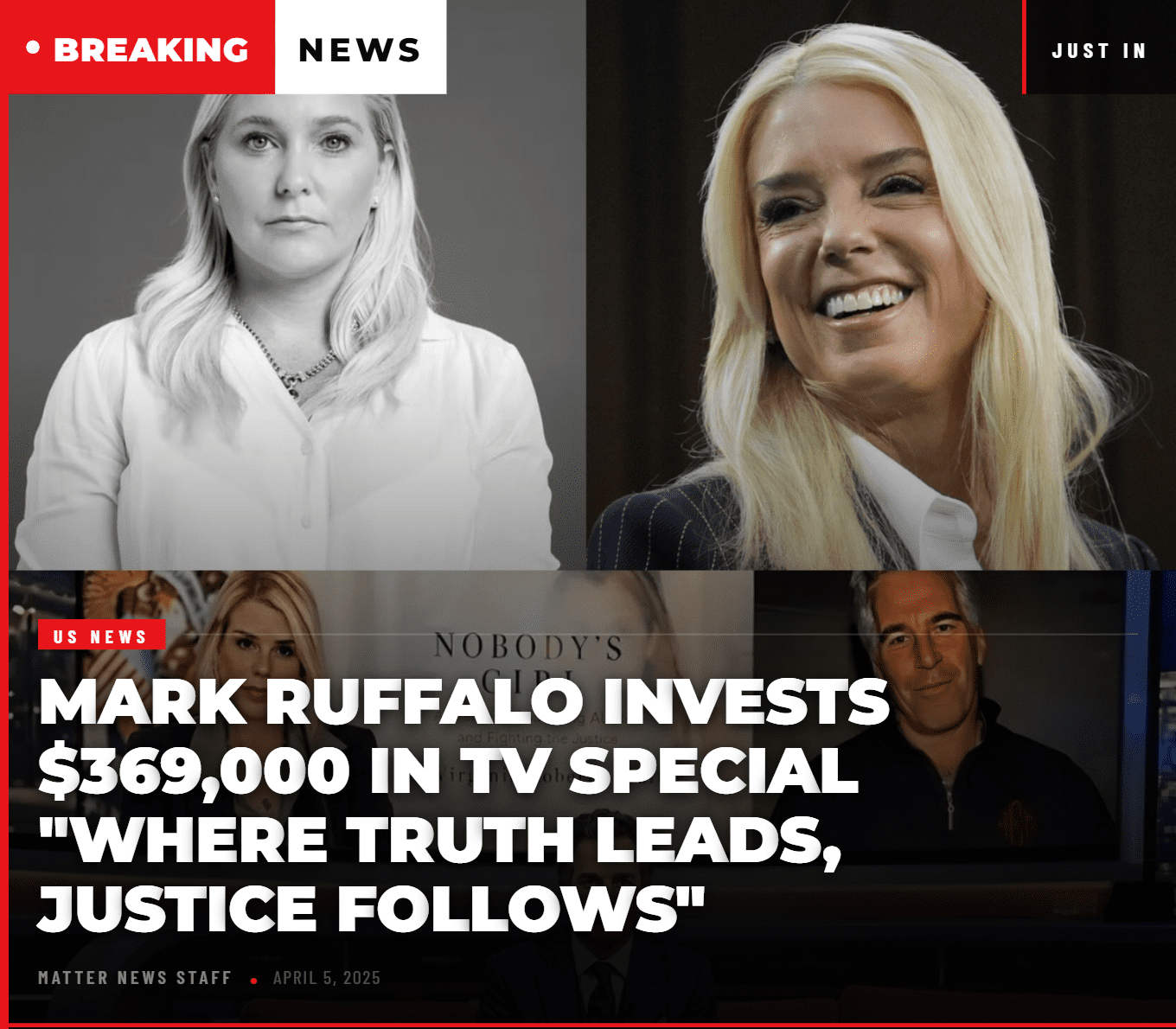 Mark Ruffalo Invests $369,000 in TV Special “Where Truth Leads, Justice Follows”