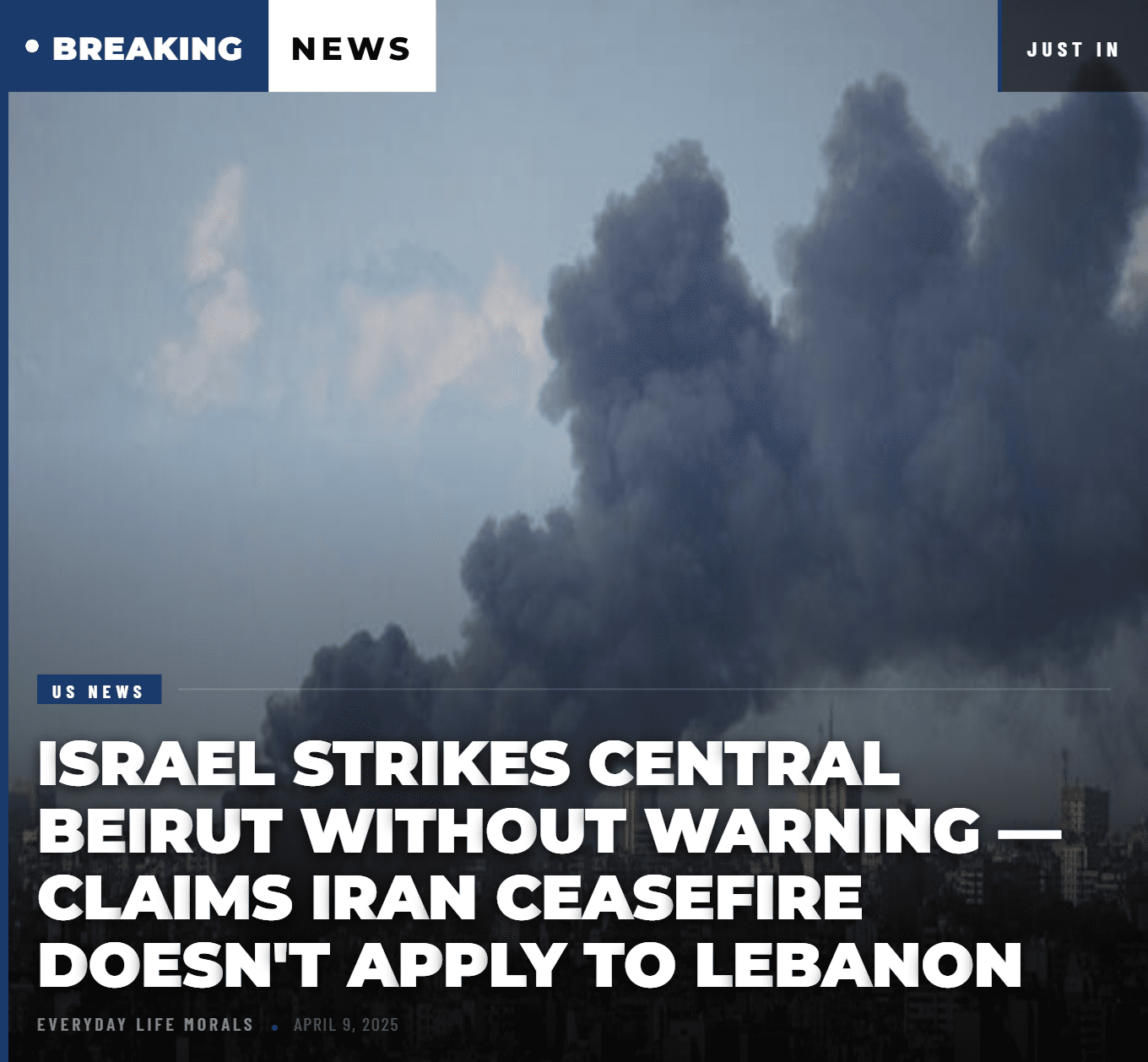 Israel Strikes Central Beirut Without Warning — Claims Iran Ceasefire Doesn’t Apply to Lebanon
